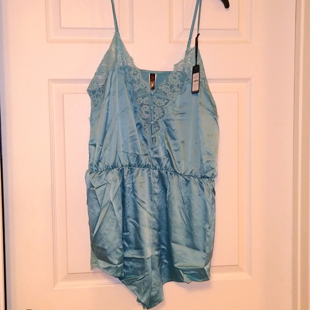 NWT, City chic, aqua blue, playsuit, size 14, satin